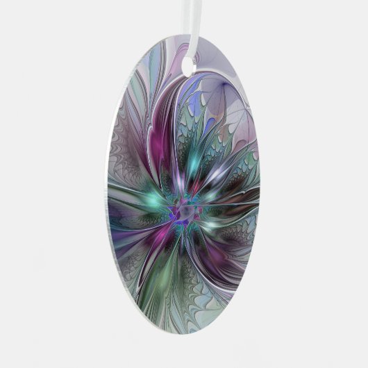 Kleurrijke Fantasy Abstract Modern Fractal Flower Metalen Ornament (Voorkant Rechts)