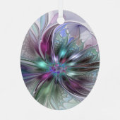 Kleurrijke Fantasy Abstract Modern Fractal Flower Metalen Ornament (Achterkant)