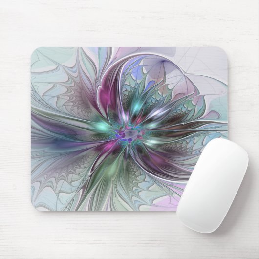 Kleurrijke Fantasy Abstract Modern Fractal Flower Muismat (Met muis)
