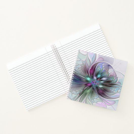 Kleurrijke Fantasy Abstract Modern Fractal Flower Notitieboek (Binnen)