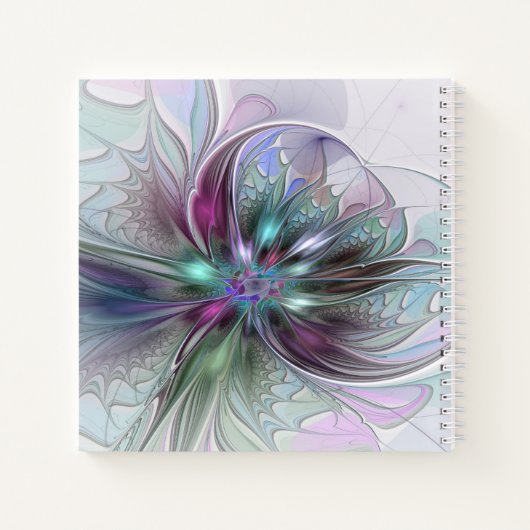 Kleurrijke Fantasy Abstract Modern Fractal Flower Notitieboek (Achterkant)