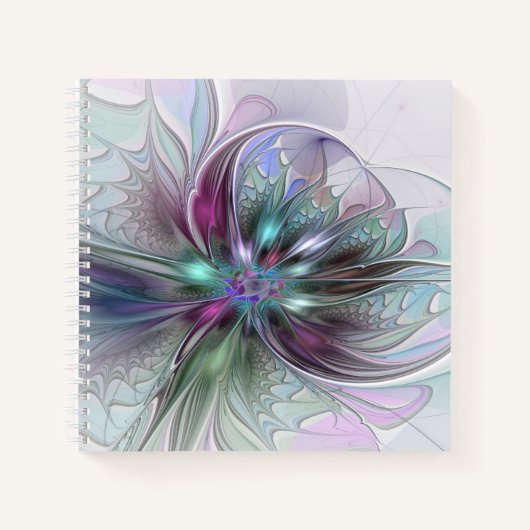 Kleurrijke Fantasy Abstract Modern Fractal Flower Notitieboek (Voorkant)