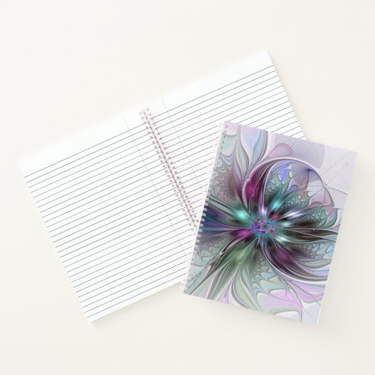Kleurrijke Fantasy Abstract Modern Fractal Flower Notitieboek (Binnen)