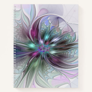 Kleurrijke Fantasy Abstract Modern Fractal Flower Notitieboek
