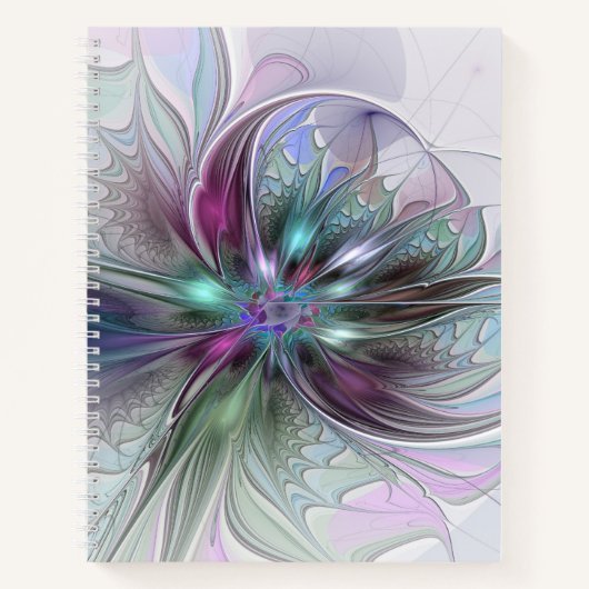 Kleurrijke Fantasy Abstract Modern Fractal Flower Notitieboek (Voorkant)