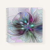 Kleurrijke Fantasy Abstract Modern Fractal Flower Notitieboek (Voorkant)