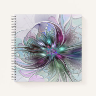 Kleurrijke Fantasy Abstract Modern Fractal Flower Notitieboek