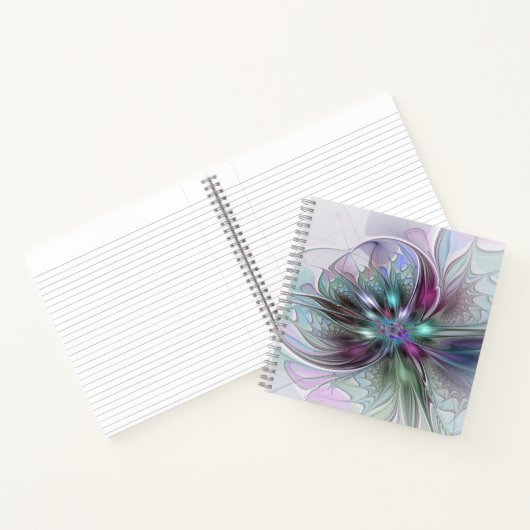 Kleurrijke Fantasy Abstract Modern Fractal Flower Notitieboek (Binnen)