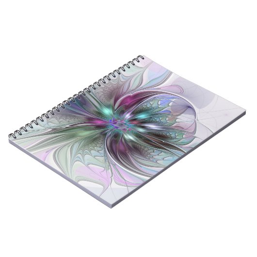 Kleurrijke Fantasy Abstract Modern Fractal Flower Notitieboek (Linkerzijde)