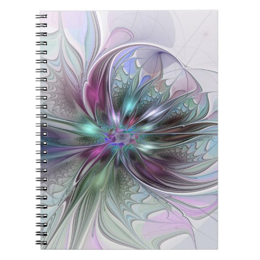 Kleurrijke Fantasy Abstract Modern Fractal Flower Notitieboek (Voorkant)