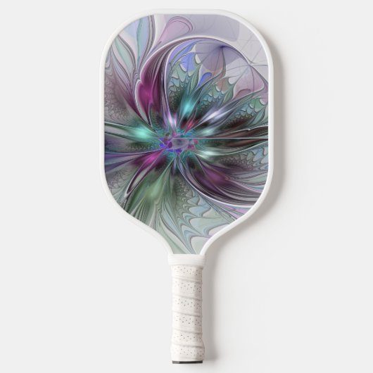 Kleurrijke Fantasy Abstract Modern Fractal Flower Pickleball Paddle (Voorkant)