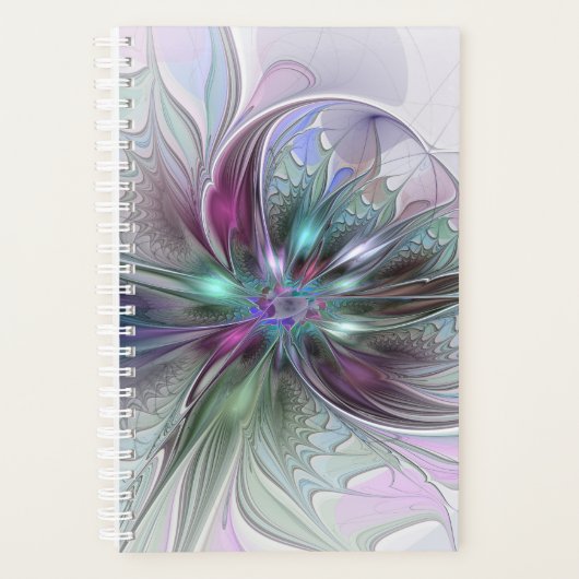 Kleurrijke Fantasy Abstract Modern Fractal Flower Planner (Voorkant)