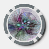 Kleurrijke Fantasy Abstract Modern Fractal Flower Poker Chips (Achterkant)