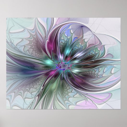 Kleurrijke Fantasy Abstract Modern Fractal Flower Poster (Voorkant)