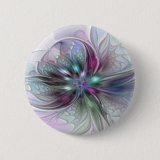 Kleurrijke Fantasy Abstract Modern Fractal Flower Ronde Button 5,7 Cm (Voorkant)