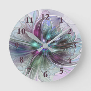 Kleurrijke Fantasy Abstract Modern Fractal Flower Ronde Klok