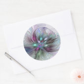 Kleurrijke Fantasy Abstract Modern Fractal Flower Ronde Sticker (Envelop)