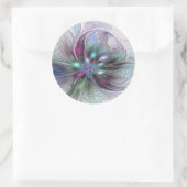 Kleurrijke Fantasy Abstract Modern Fractal Flower Ronde Sticker (Tas)