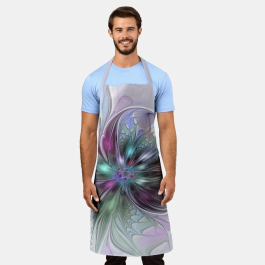 Kleurrijke Fantasy Abstract Modern Fractal Flower Schort (Gedragen)