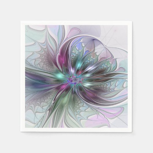 Kleurrijke Fantasy Abstract Modern Fractal Flower Servet (Voorkant)