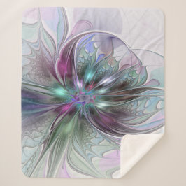 Kleurrijke Fantasy Abstract Modern Fractal Flower Sherpa Deken