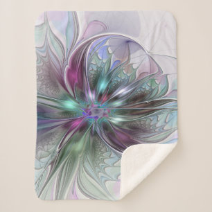 Kleurrijke Fantasy Abstract Modern Fractal Flower Sherpa Deken