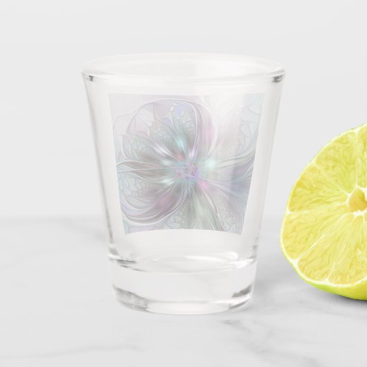Kleurrijke Fantasy Abstract Modern Fractal Flower Shot Glas (Achterkant)