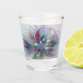 Kleurrijke Fantasy Abstract Modern Fractal Flower Shot Glas (Voorkant)