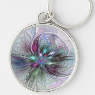 Kleurrijke Fantasy Abstract Modern Fractal Flower Sleutelhanger