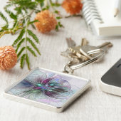 Kleurrijke Fantasy Abstract Modern Fractal Flower Sleutelhanger (Zijkant)