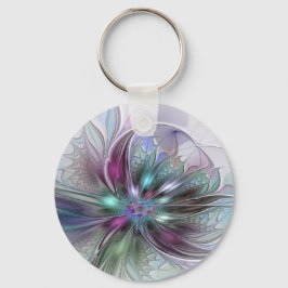 Kleurrijke Fantasy Abstract Modern Fractal Flower Sleutelhanger