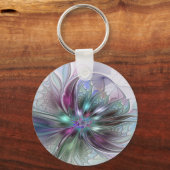 Kleurrijke Fantasy Abstract Modern Fractal Flower Sleutelhanger (Achterkant)
