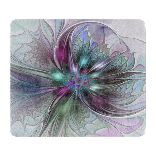 Kleurrijke Fantasy Abstract Modern Fractal Flower Snijplank (Voorkant)