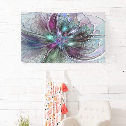 Kleurrijke Fantasy Abstract Modern Fractal Flower Spandoek (Insitu)