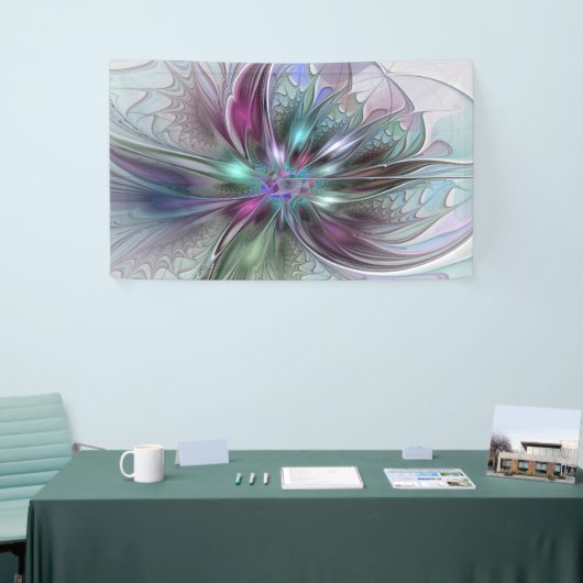 Kleurrijke Fantasy Abstract Modern Fractal Flower Spandoek (Beurs)