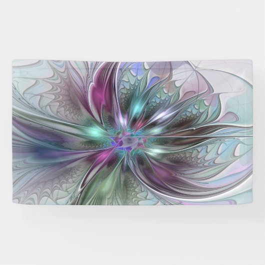 Kleurrijke Fantasy Abstract Modern Fractal Flower Spandoek (Horizontaal)