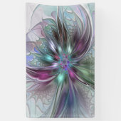 Kleurrijke Fantasy Abstract Modern Fractal Flower Spandoek (Verticaal)