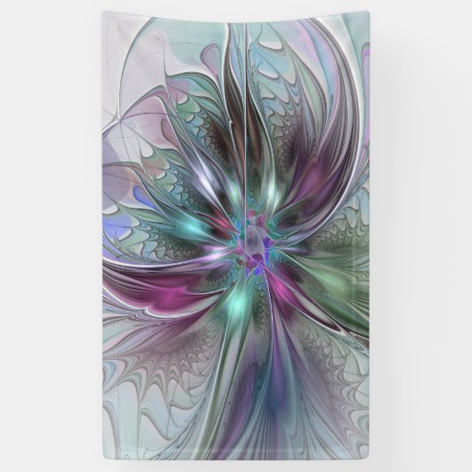 Kleurrijke Fantasy Abstract Modern Fractal Flower Spandoek (Verticaal)