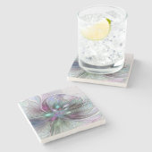 Kleurrijke Fantasy Abstract Modern Fractal Flower Stenen Onderzetter (Zijkant)