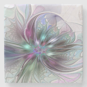 Kleurrijke Fantasy Abstract Modern Fractal Flower Stenen Onderzetter
