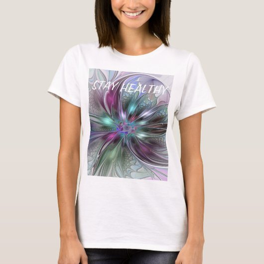 Kleurrijke Fantasy Abstract Modern Fractal Flower T-shirt (Voorkant)