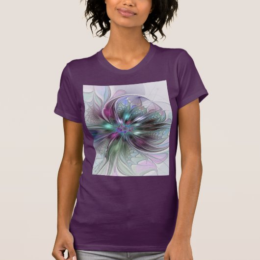 Kleurrijke Fantasy Abstract Modern Fractal Flower T-shirt (Voorkant)