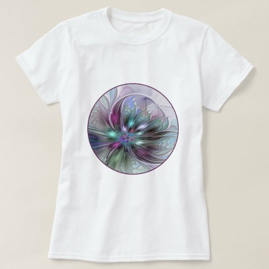 Kleurrijke Fantasy Abstract Modern Fractal Flower T-shirt (Design voorkant)
