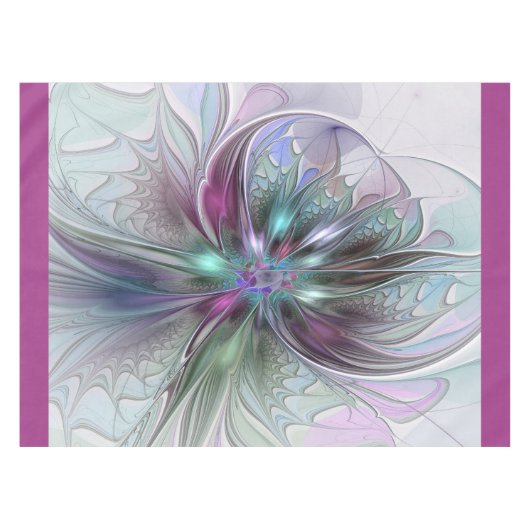 Kleurrijke Fantasy Abstract Modern Fractal Flower Tafelkleed (Voorkant (Horizontaal))