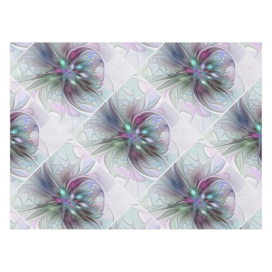 Kleurrijke Fantasy Abstract Modern Fractal Flower Tafelkleed (Voorkant (Horizontaal))