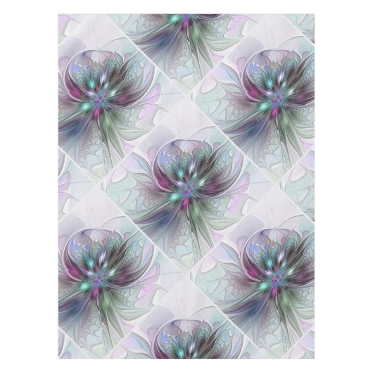 Kleurrijke Fantasy Abstract Modern Fractal Flower Tafelkleed (Voorkant)