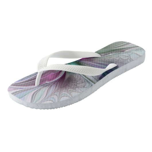 Kleurrijke Fantasy Abstract Modern Fractal Flower Teenslippers (Schuin)