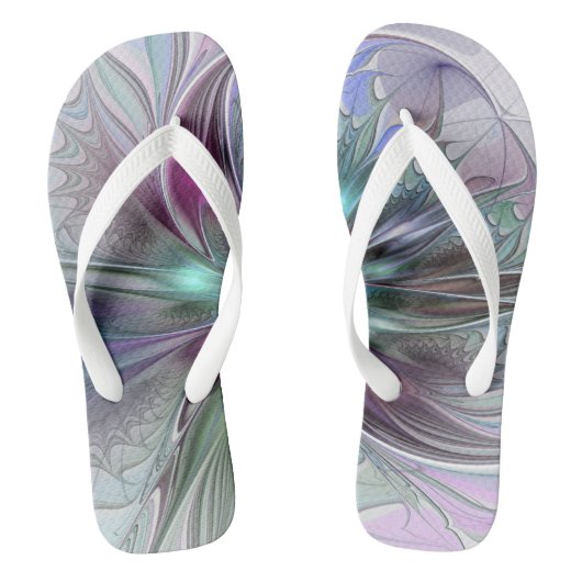 Kleurrijke Fantasy Abstract Modern Fractal Flower Teenslippers (Voetbed)