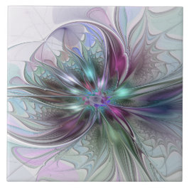 Kleurrijke Fantasy Abstract Modern Fractal Flower Tegeltje