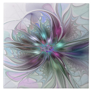 Kleurrijke Fantasy Abstract Modern Fractal Flower Tegeltje